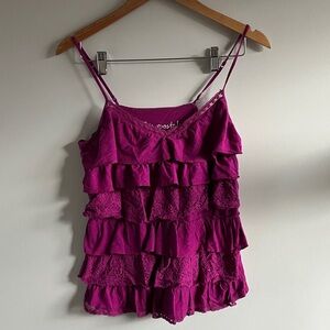 Y2K 2000’s Aeropostale Magenta Ruffle Lace Cami size Large
